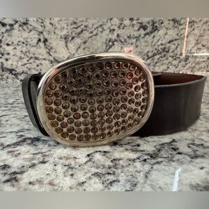 Ashley Stewart leather belt with gemstone buckle size small